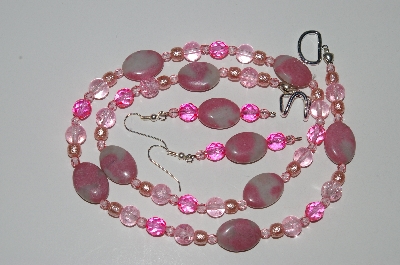 +MBA #B4-3015  "Pink Gemstone,Crystal,Glass Bead & Pink Pearl Necklace & Earring Set"
