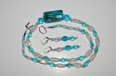+MBA #B4-3006  "Blue AB Crystal,Clear Luster Glass Bead Necklace & Matching Earring Set"