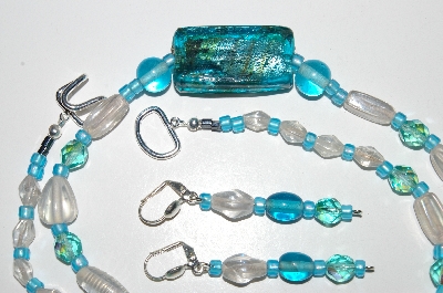 +MBA #B4-3006  "Blue AB Crystal,Clear Luster Glass Bead Necklace & Matching Earring Set"