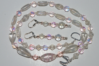 +MBA #B4-2994   "Pink AB Crystal & Clear Luster Glass Bead Necklace & Matching Earring Set"