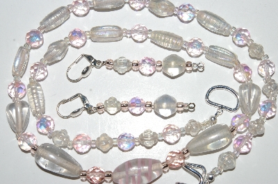 +MBA #B4-2994   "Pink AB Crystal & Clear Luster Glass Bead Necklace & Matching Earring Set"
