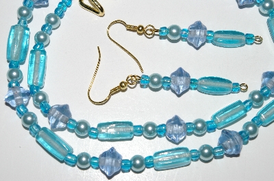 +MBA #B4-2988  "Blue Luster Glass & Pearl Necklace & Matching Earring Set"
