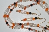 +MBA #B4-2935  "Clear Luster Glass, Orange Glass Chips, Crystal & Hemalyke Bead Necklace & Matching Earring Set"