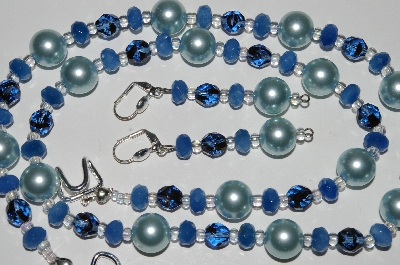 +MBA #B5-063  "Blue Gemstone, Glass Pearl & Bead Necklace & Matching Earring Set"