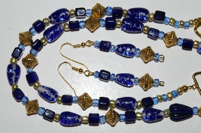 +MBA #B5-093  "Fancy Blue Glass Bead Necklace & Matching Earring Set"