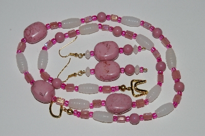 +MBA #B5-033  "Pink Lepidolite & Glass bead Necklace & Matching Earring Set"