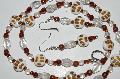 +MBA #B5-036  "Fancy Lamp Worked Glass Dog Paw Necklace & Matching Earring Set"