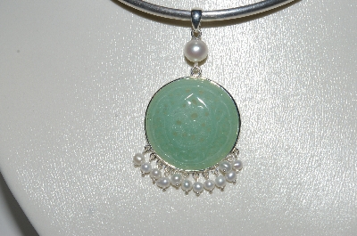 +MBA #B6-204  "Sterling Carved Aventurine & Freswater Cultured Pearl Pendant"