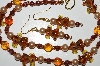 +MBA #B6-180  "Fancy Amber Glass Elephant, Crystal & Glass Pearl Necklace & Earring Set"