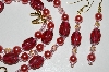 +MBA #B6-140  "Cranberry Glass Bead & Pearl Necklace & Matching Earrong Set"