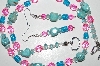 +MBA #B6-040  "Turquoise, Pink & Blue Glass Bead Necklace & Matching Earring Set"