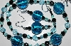 +MBA #B6-082  "Fancy Blue Glass Beads  & Black Crystal Necklace & Matching Earring Set"
