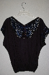 +MBAHB #19-007 "1980's Bali Emerald Black One Of A Kind Hand Beaded Butterfly Top"