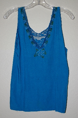 +MBAHB #19-002  "1980's Tropical Nights Blue Rayon Hand Beaded Tank"