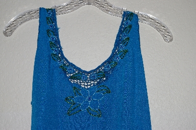 +MBAHB #19-002  "1980's Tropical Nights Blue Rayon Hand Beaded Tank"