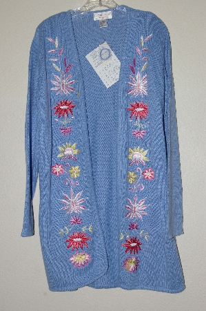 +MBAHB #19-129  "Victor Costa Blue Floral Embroidered Sweater Coat"