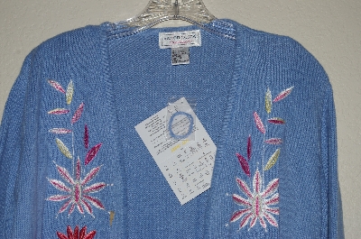 +MBAHB #19-129  "Victor Costa Blue Floral Embroidered Sweater Coat"