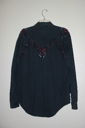 +MBAHB #19-159  "Levi's 1980's Black Denim One Of A Kind Hand Beaded Top"
