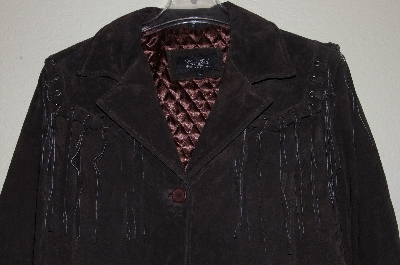 +MBAHB #19-134  "Excelled "Brown" Fringe & Whip Stitch Detailed Suede Jacket"