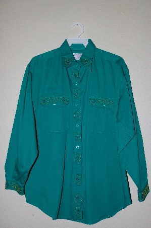 +MBAHB #19-075  "Full Steam Green Fancy Beaded One Of A Kind Shirt"