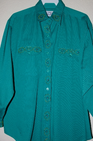 +MBAHB #19-075  "Full Steam Green Fancy Beaded One Of A Kind Shirt"