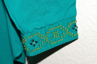 +MBAHB #19-075  "Full Steam Green Fancy Beaded One Of A Kind Shirt"