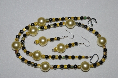 +MBAHB #19-355  "Large Yellow Glass Pearls, Square AB Yellow Glass Beads & Hemalyke Bead Necklace & Earring Set"