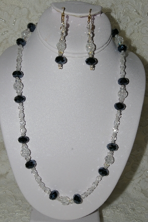 +MBAHB #19-234  "Cracked Rock Crystal,Fancy Faceted Black Crystal, Ab Clear Crystal & Clear Fire Polished Glass Bead Necklace & Earring Set"