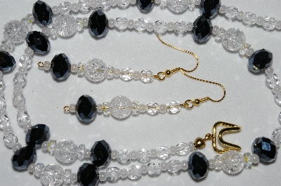 +MBAHB #19-234  "Cracked Rock Crystal,Fancy Faceted Black Crystal, Ab Clear Crystal & Clear Fire Polished Glass Bead Necklace & Earring Set"