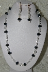 +MBAHB #19-234  "Cracked Rock Crystal,Fancy Faceted Black Crystal, Ab Clear Crystal & Clear Fire Polished Glass Bead Necklace & Earring Set"
