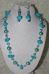+MBAHB #19-346  "Blue Turquoise,Large Blue Glass Pearls & Fancy AB Square Aqua Blue Glass Bead Necklace & Matching Earring Set"