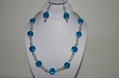 +MBAHB #19-439  "Aqua Blue Glass, Luster Clear Glass & AB Clear Necklace & Earring Set"