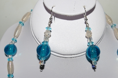 +MBAHB #19-439  "Aqua Blue Glass, Luster Clear Glass & AB Clear Necklace & Earring Set"