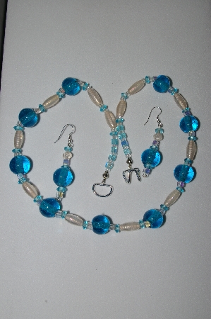 +MBAHB #19-439  "Aqua Blue Glass, Luster Clear Glass & AB Clear Necklace & Earring Set"