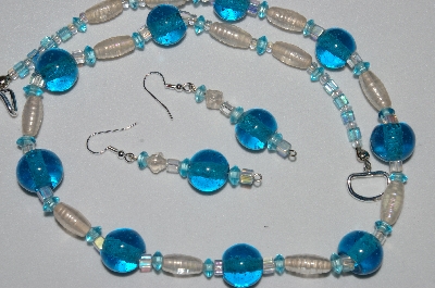 +MBAHB #19-439  "Aqua Blue Glass, Luster Clear Glass & AB Clear Necklace & Earring Set"