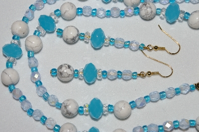+MBAHB #19-411  "Howlite, Fancy Faceted Blue Crystal, Clear Crystal & Frosted Blue Fire Polished Glass Bead Necklace & Earring Set"