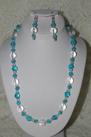 +MBAHB #19-397  "Fancy Faceted Rock Crystal, Aqua Blue Glass, & Clear Crystal Bead Necklace & Earring Set"
