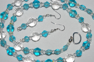 +MBAHB #19-397  "Fancy Faceted Rock Crystal, Aqua Blue Glass, & Clear Crystal Bead Necklace & Earring Set"
