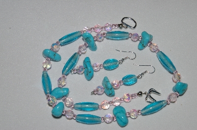 +MBAHB #19-342 "Blue Turquoise,Pink AB Crystal & Aqua Blue Glass Bead Necklace & Earring Set"