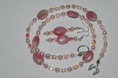 +MBAHB #19-239  "Pink Gemstone, Pink Glass Pearl & Pink Fire Polished Glass Bead Necklace & Earring Set"