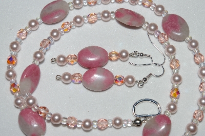 +MBAHB #19-239  "Pink Gemstone, Pink Glass Pearl & Pink Fire Polished Glass Bead Necklace & Earring Set"