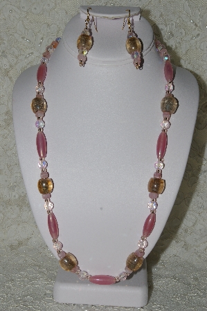 +MBAHB #19-387  "Fancy Pink Crystal & Glass Bead Necklace & Earring Set"