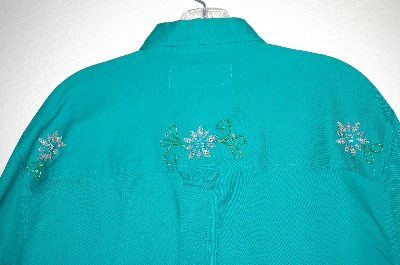 +MBAHB #25-035  "Full Steam Bright Green Floral Hand Beaded Top"