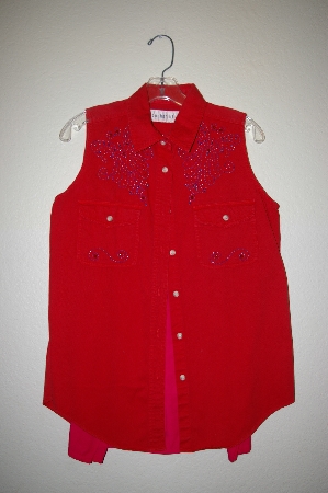 +MBAHB #25-119 "Anchor Blue Red Fancy Hand Beaded Sleveless Top"