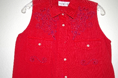 +MBAHB #25-119 "Anchor Blue Red Fancy Hand Beaded Sleveless Top"