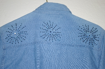 +MBAHB #25-130  "Retro Light Denim Fancy Bead & Gemstone Front Tie Shirt"