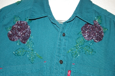 +MBAHB #25-142  "Levi's Men's Green Fancy "Rose" Hand Beaded Shirt"