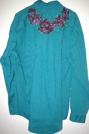 +MBAHB #25-142  "Levi's Men's Green Fancy "Rose" Hand Beaded Shirt"