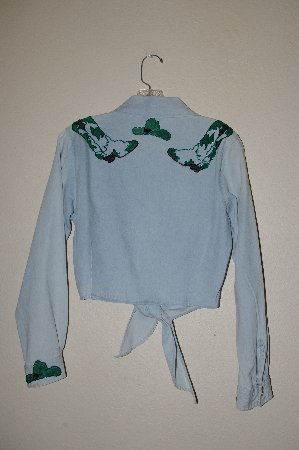 +MBAHB #13-069  "Retro 1980's One Of A Kind Hand Painted & Beaded Front Tie Shirt"