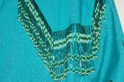 +MBAHB #13-047  "Sheplers 1980's Green One Of A Kind Fancy Glass Beaded Fringe Top"